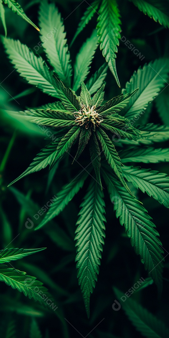 Lindas folhas de cannabis sobre fundo desfocado