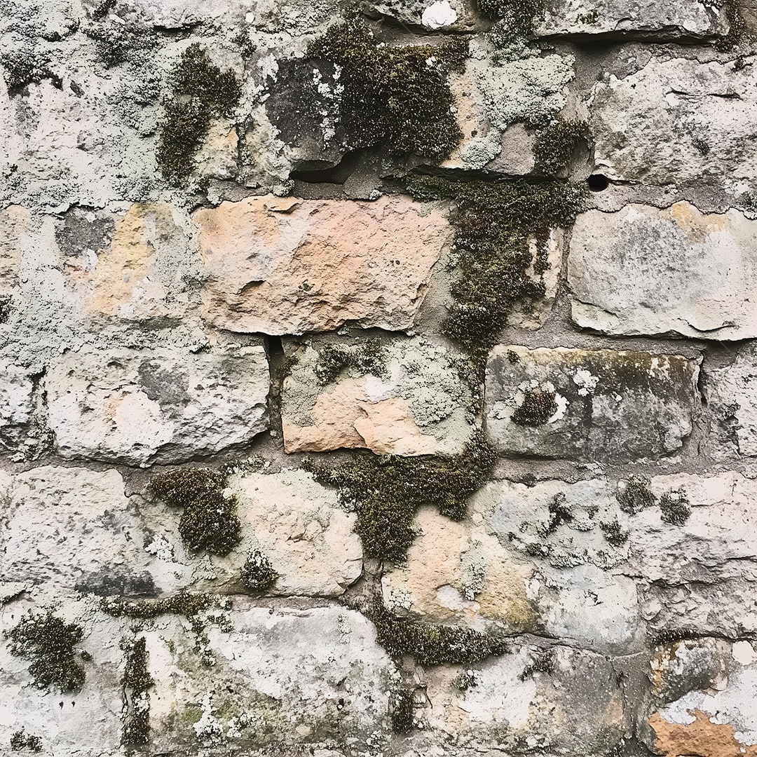 Lindo piso de bloco de pedras com fungo sobre fundo isolado