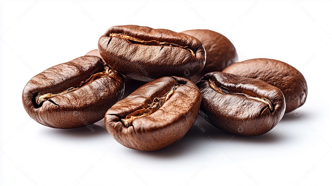 Lindos grãos de café sobre fundo branco isolado