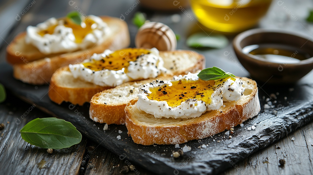 Delíciosa torrada com queijo coalho com manteiga derretida sobre mesa de madeira