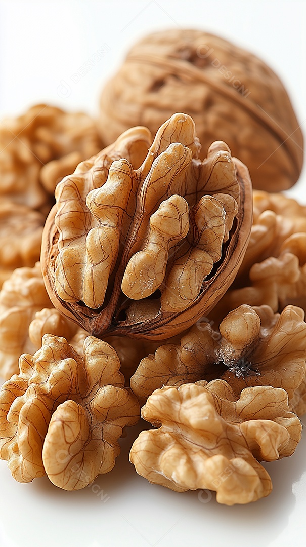 Lindo interior de nozes sobre fundo branco isolado