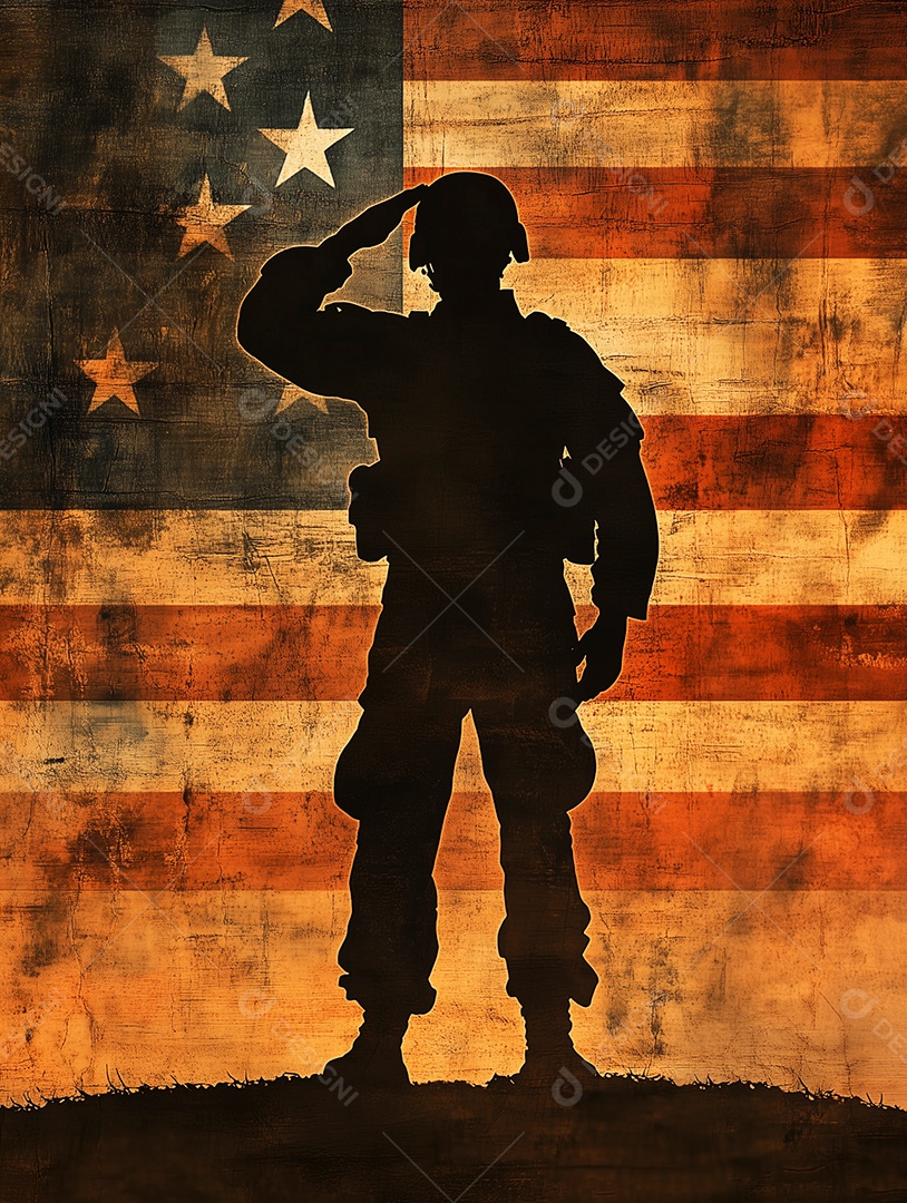 Linda silhueta de soldado americano sobre bandeira americana