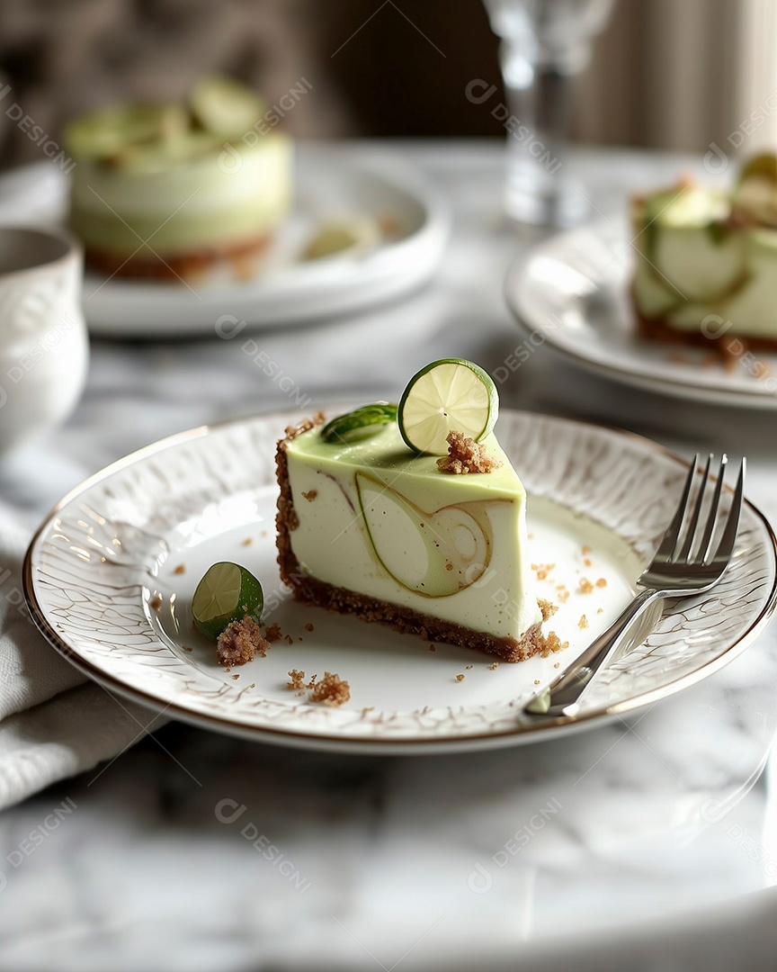 Linda torta de limão em prato sobe mesa de marmore
