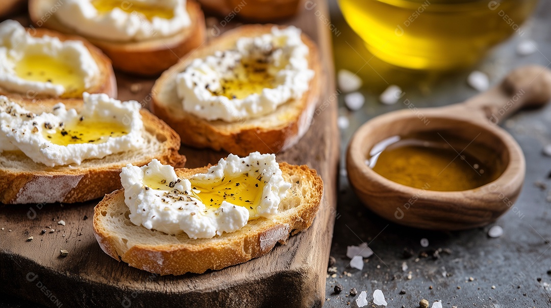 Delíciosa torrada com queijo coalho com manteiga derretida sobre fundo desfocado