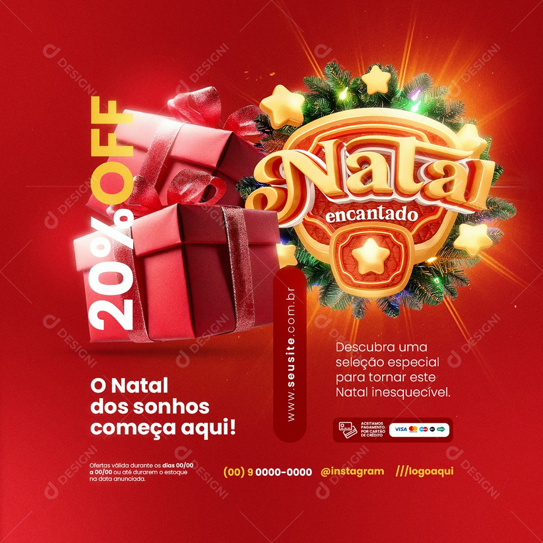 Natal Encantado Lojas 20% Off Social Media PSD Editável
