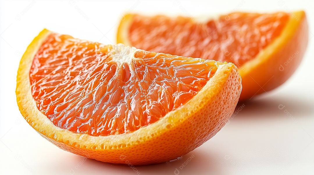 Lindas fatias de laranja sobre fundo branco isolado