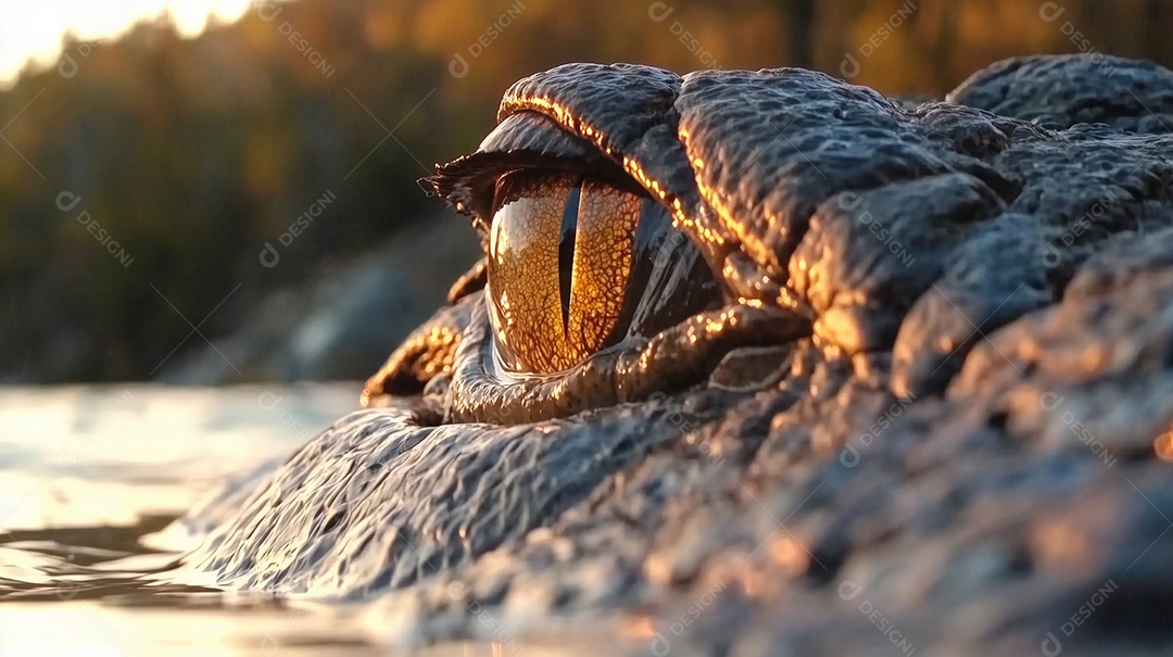 Lindos olhos castanhos de crocodilo sobre um rio
