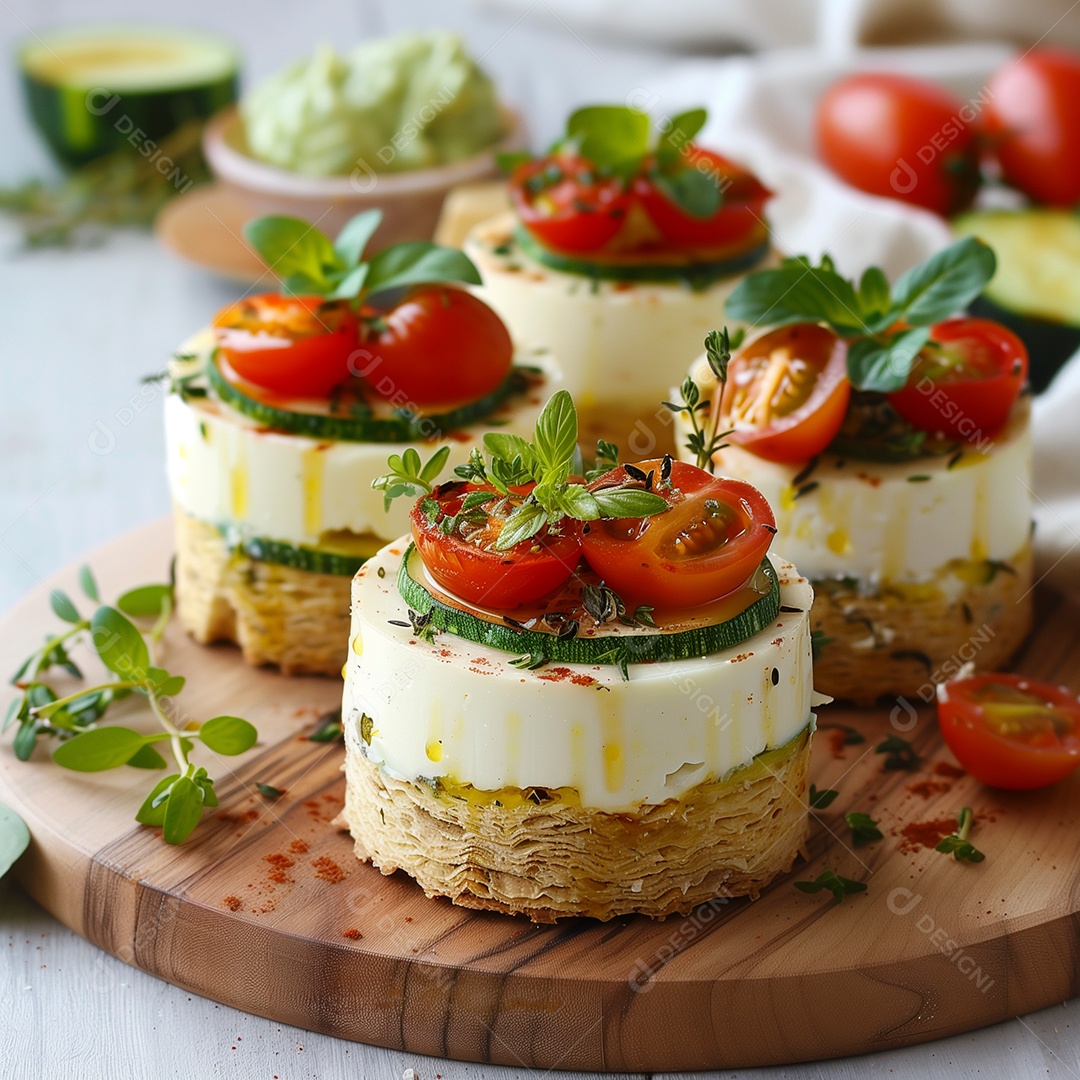 Delíciosa torrada com queijo coalho tomate pepino em tábua sobre mesa de marmore