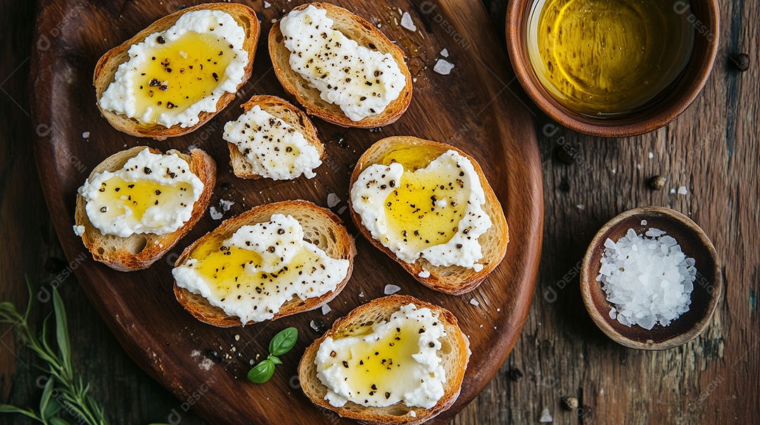 Delíciosa torrada com queijo coalho com manteiga derretida sobre mesa de madeira