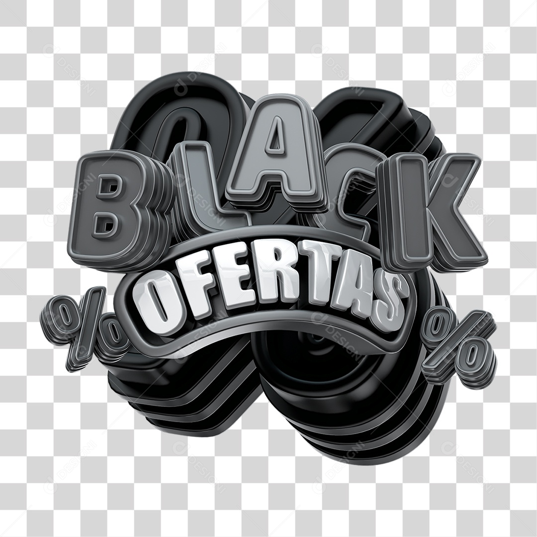 Black Ofertas Selo 3D Preto para Composição PNG Transparente