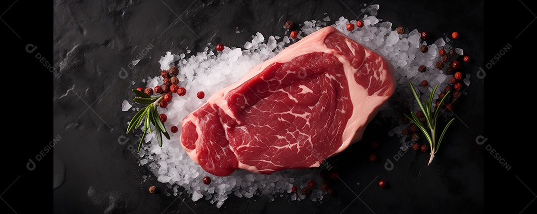 Lindo filé de carne crua com alecrim pimenta e sal sobre fundo isolado