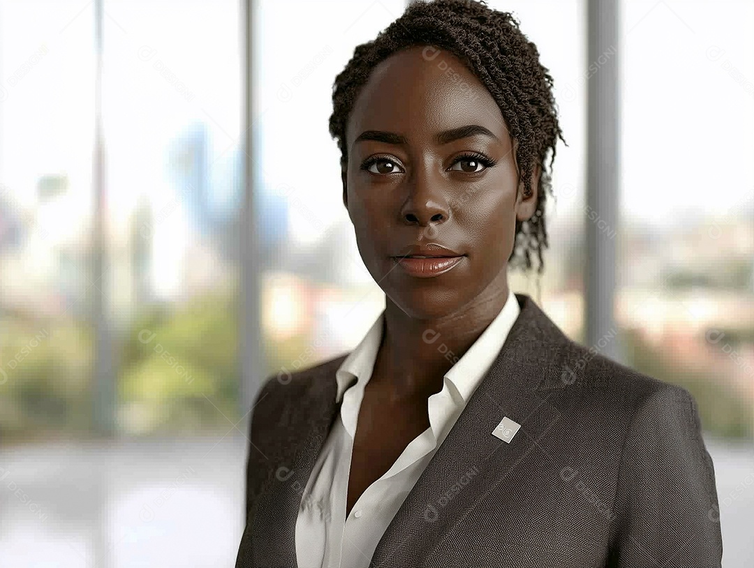 Linda empresária negra sobre fundo desfocado