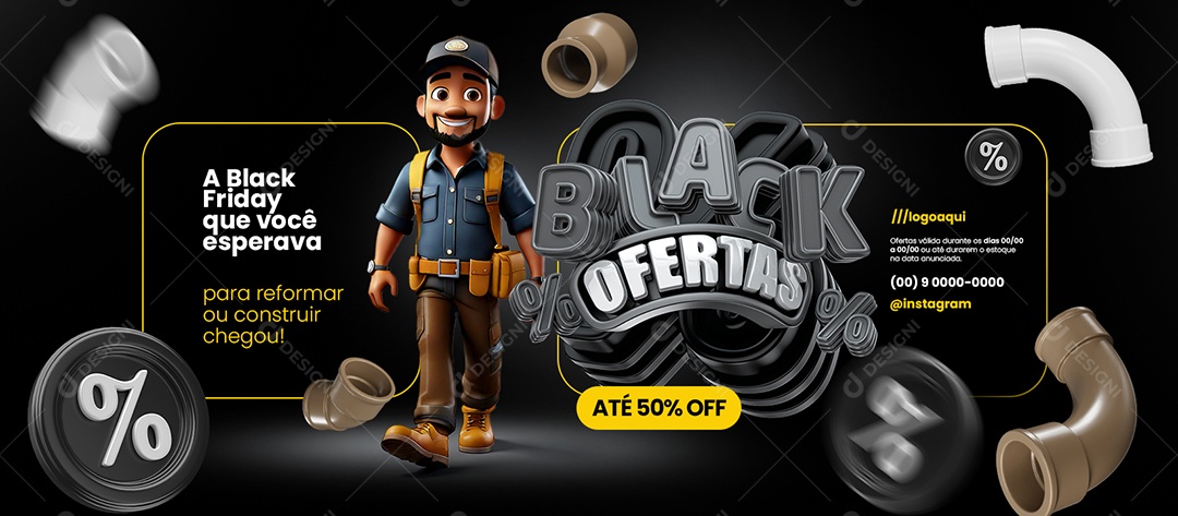 Banner Black Ofertas Materiais de Construção a Black Friday Que Você Espereva Social Media PSD Editável