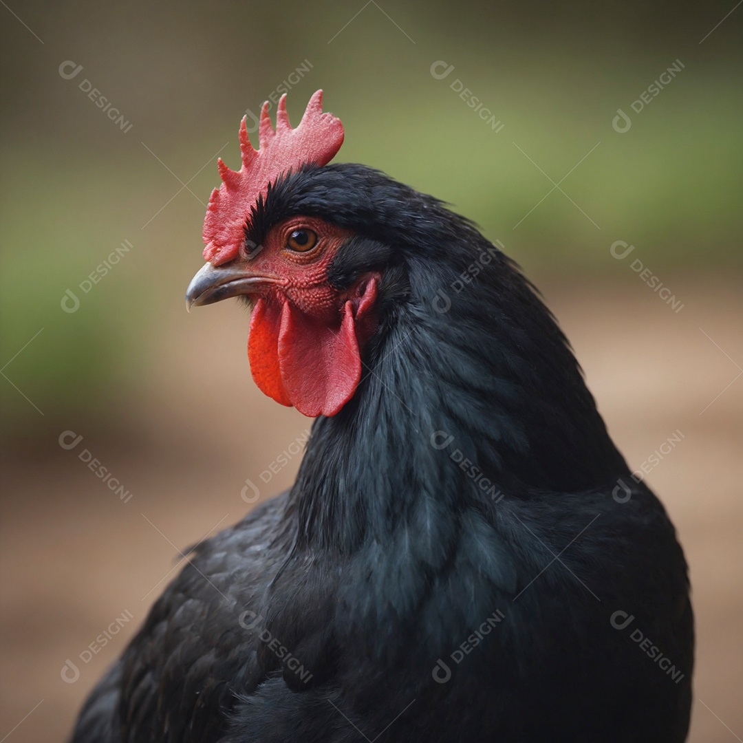 Linda galinha da penagem preta sobre fundo isolado