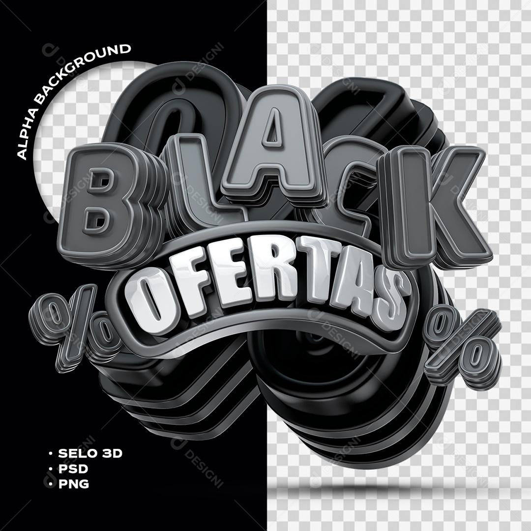 Black Ofertas Selo 3D Preto para Composição PSD