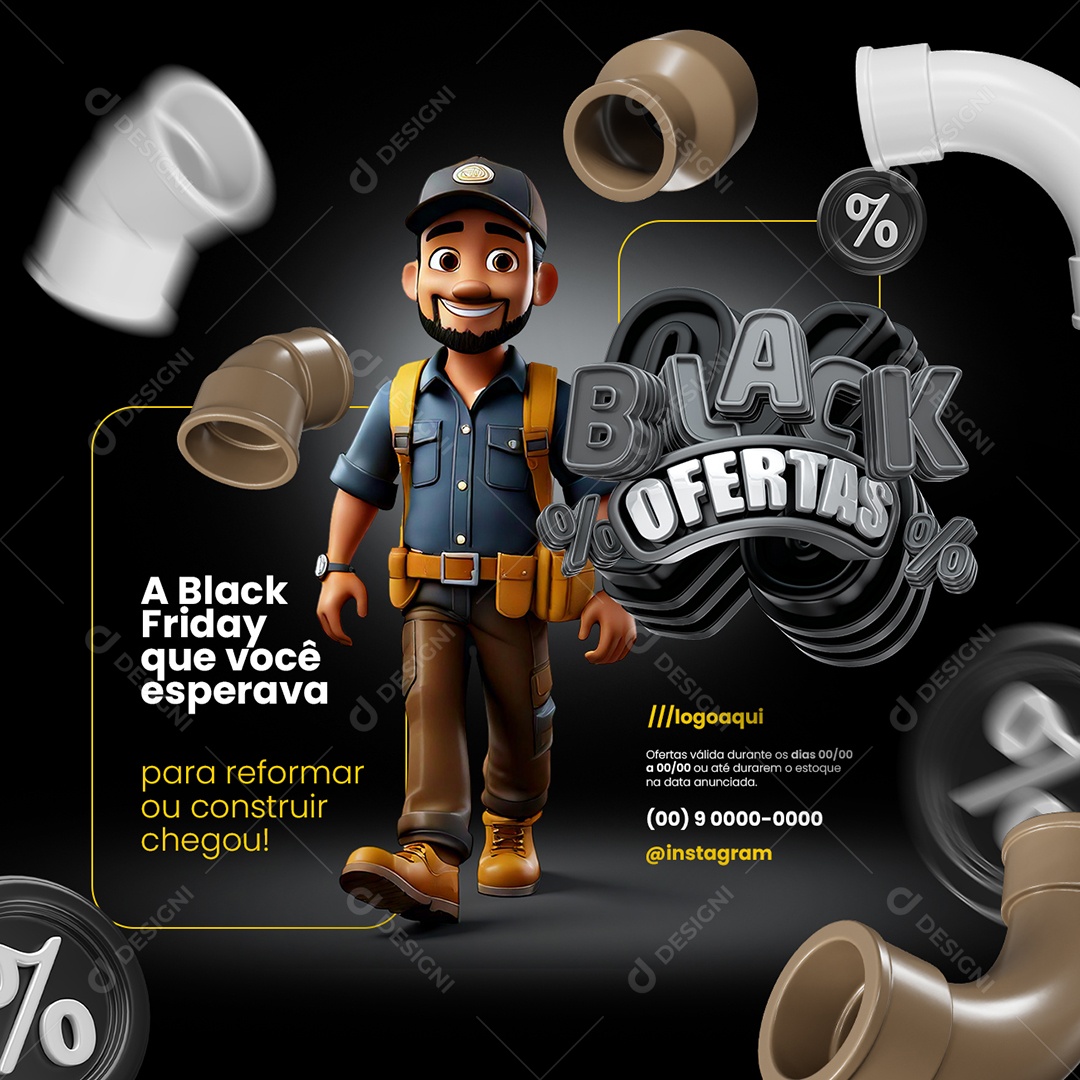 Black Ofertas Materiais de Construção a Black Friday Que Você Espereva Social Media PSD Editável