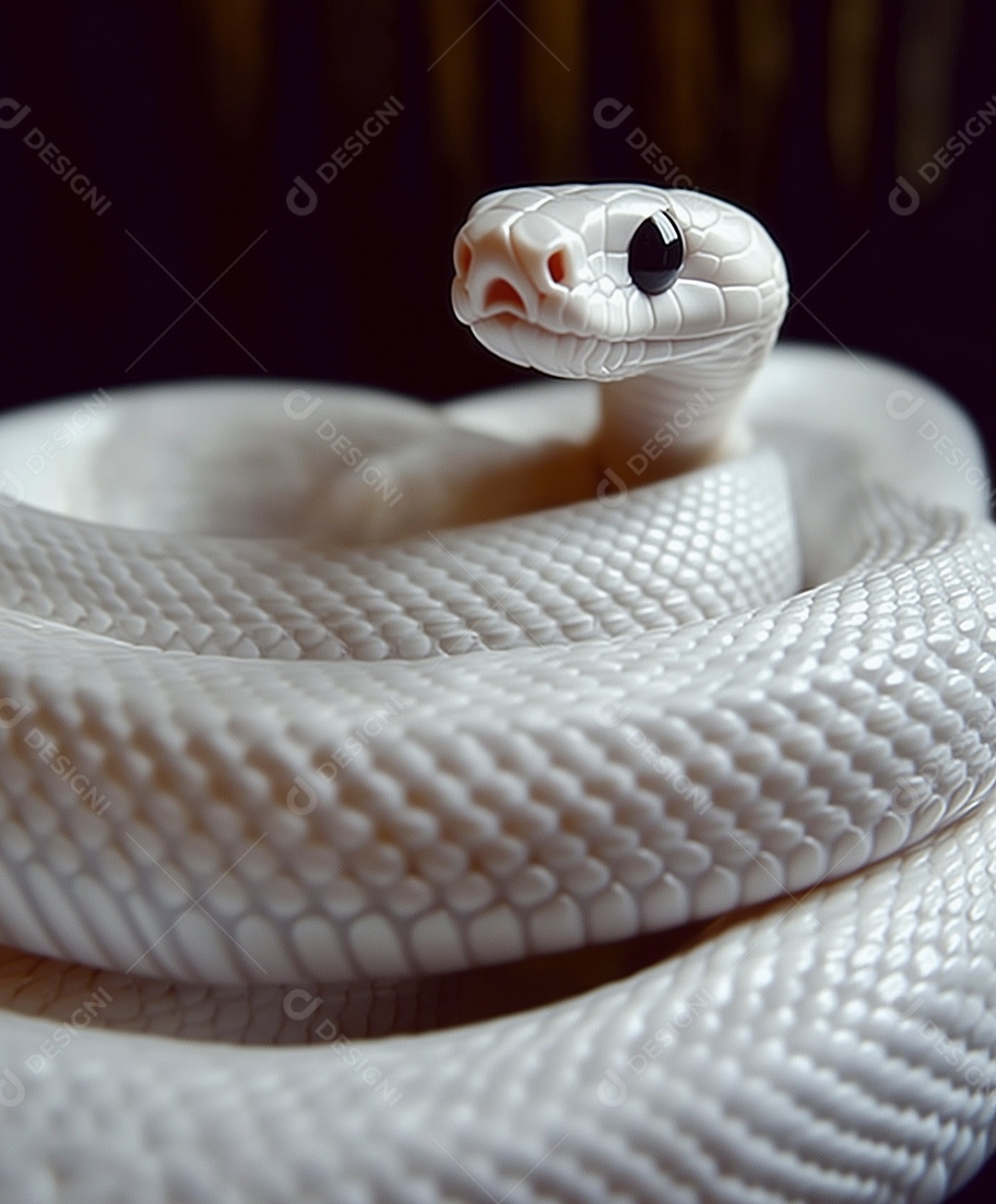 Linda cobra branca enrolada sobre fundo isolado