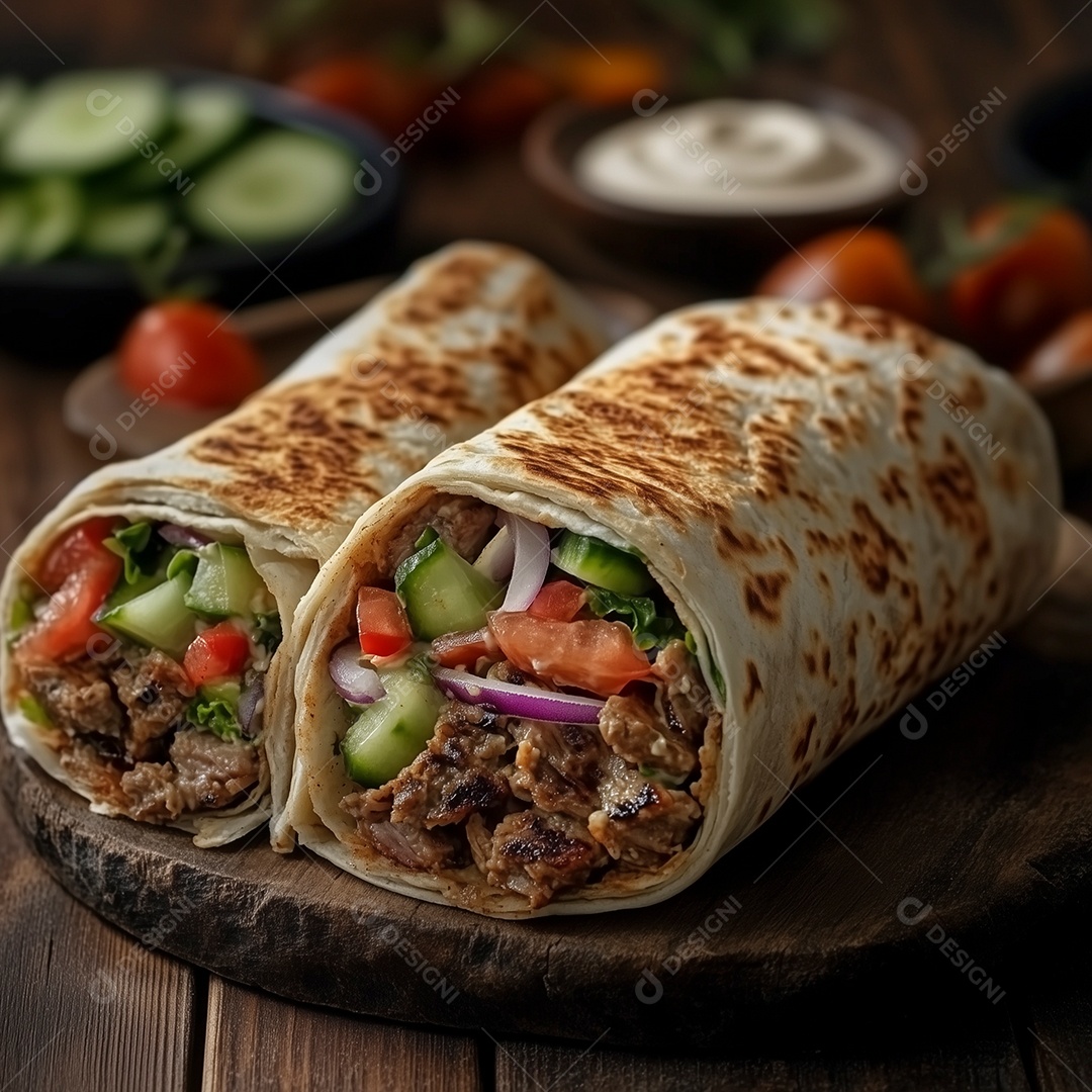 Delíciosos tacos picante em tábua sobre mesa de madeira