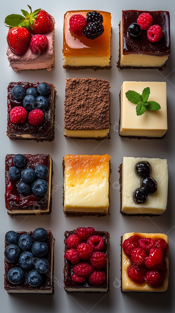 Lindas variedades de bolos doces sobre fundo isolado