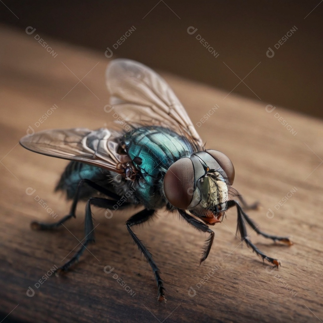 Bela mosca sobre mesa de madeira