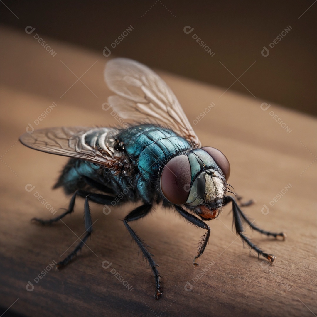 Bela mosca sobre mesa de madeira