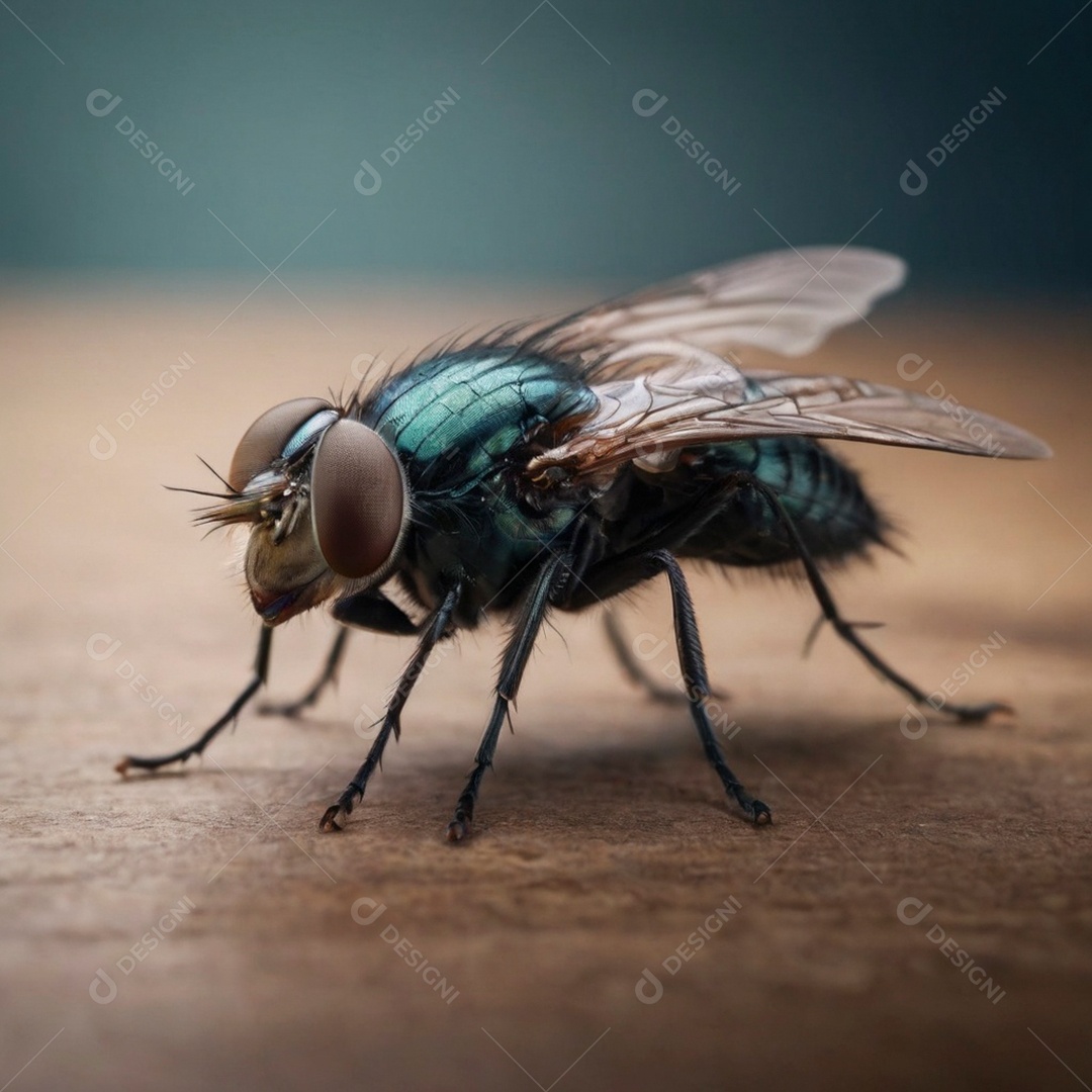Bela mosca sobre mesa de madeira