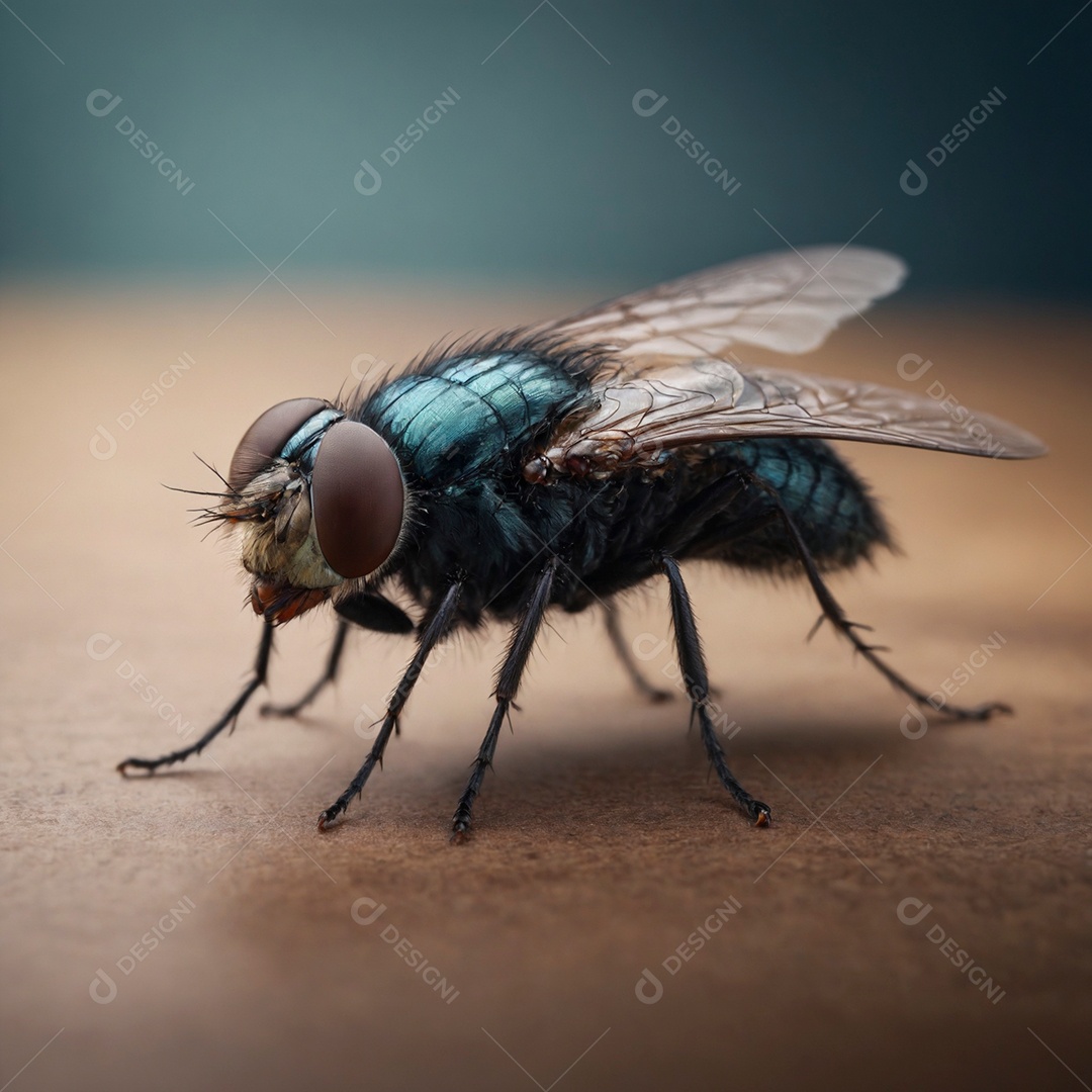 Linda mosca varijeira sobre mesa de madeira