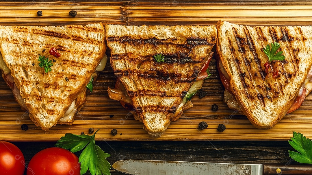 Delícioso hamburguer saudável sobre mesa de madeira