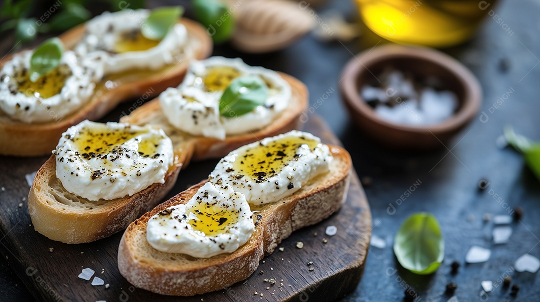 Delíciosa torrada com queijo coalho com manteiga derretida sobre fundo desfocado
