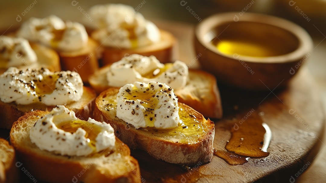 Delíciosa torrada com queijo coalho com manteiga derretida sobre mesa de madeira