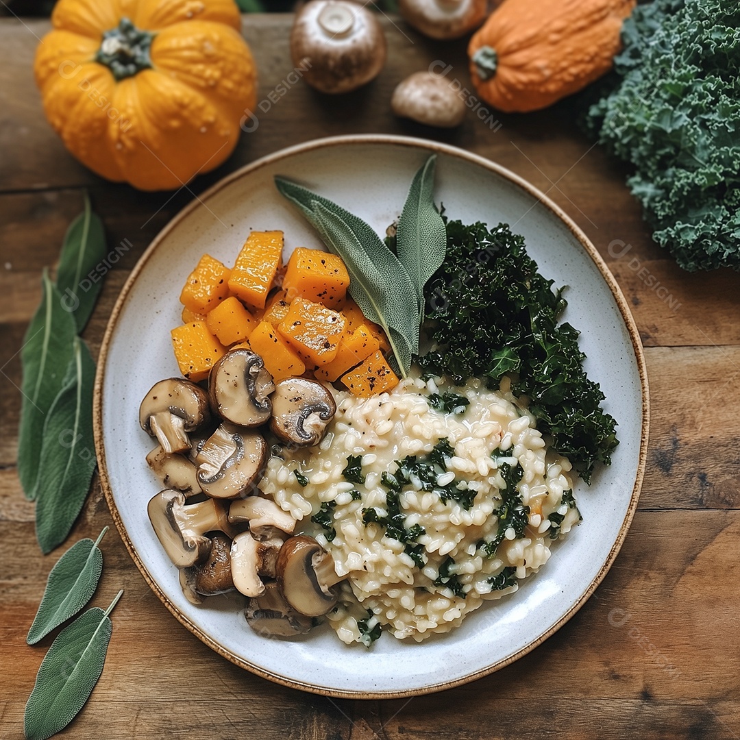 Belo café da tarde saudável em prato sobre mesa de madeira