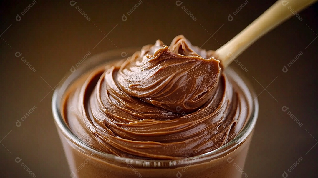 Delícioso mousse de chocolate em copo de vidro sobre fundo isolado