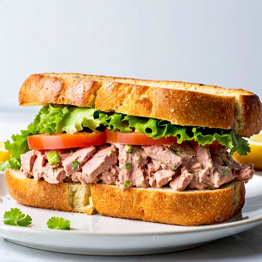 Lindo hamburguer caseiro em prato sobre fundo branco isolado