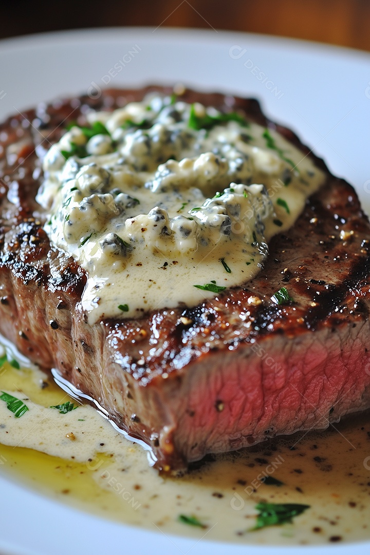 Lindo filé de  carne suculenta com queijo coalho e salsa em mesa de madeira