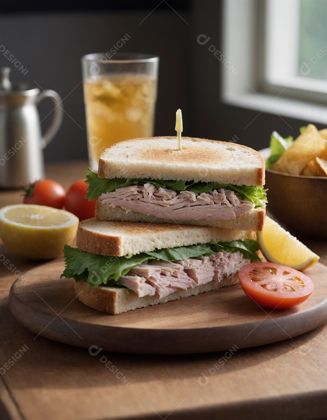 Lindo hamburguer caseiro com acompanhamento batata frita e refrigerante sobre mesa de madeira