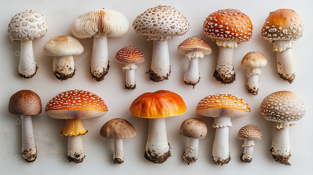 Lindos cogumelos sobre fundo branco isolado