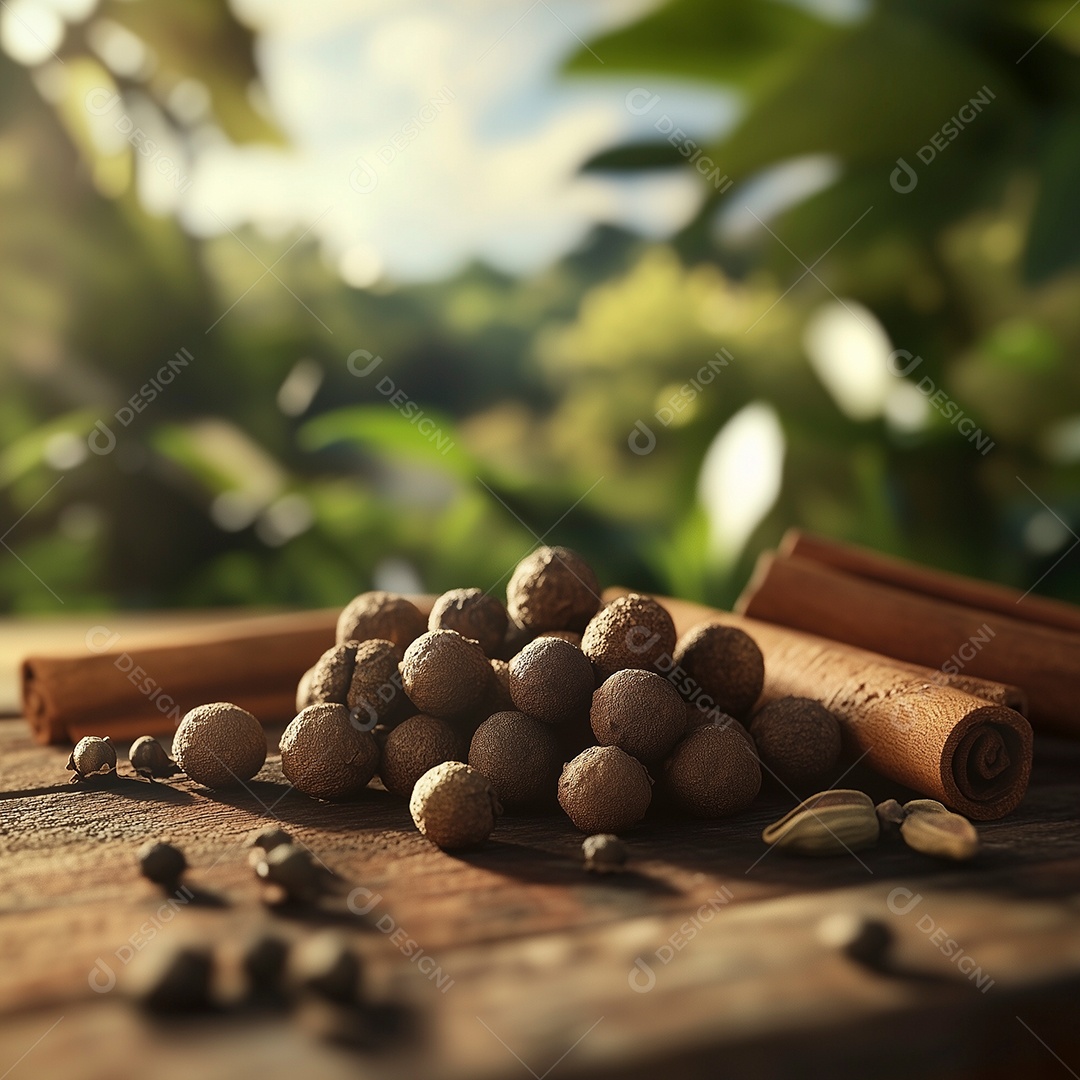 Lindo gãos de canela sobre mesa de madeira