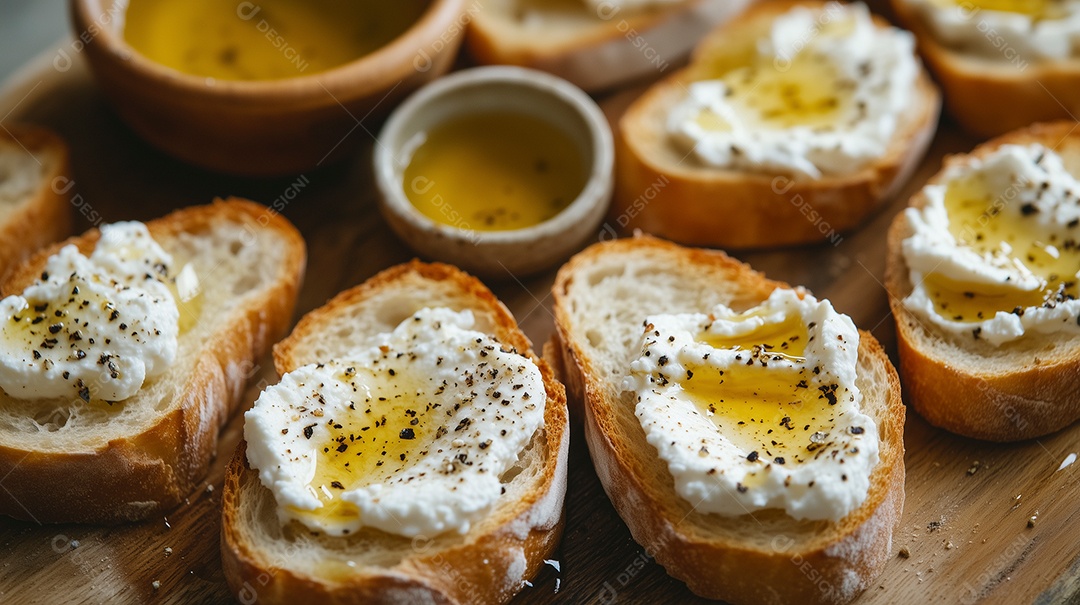 Delíciosa torrada com queijo coalho com manteiga derretida  sobre mesa de madeira
