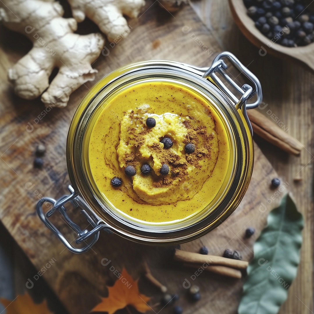 Pote de vidro com ingredientes de tempero