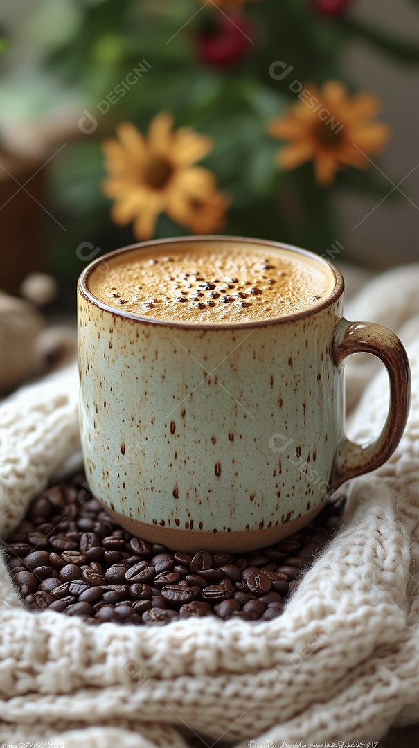 Xícara linda com cappuccino de café