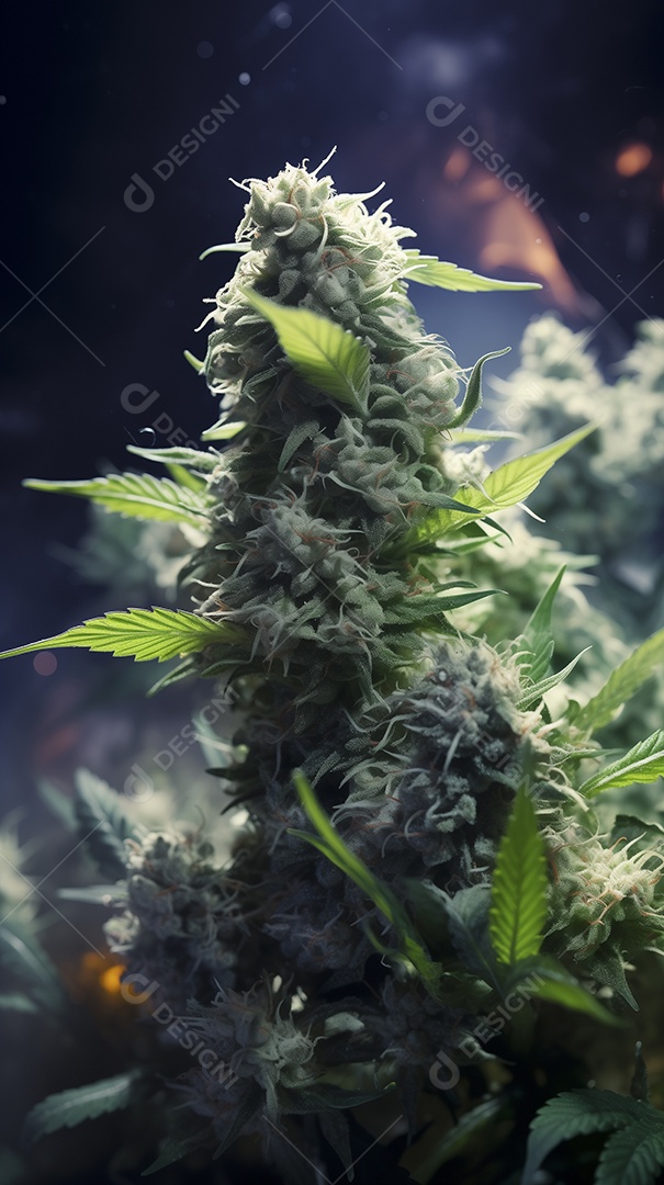 Cannabis sativa com brilho ao fundo