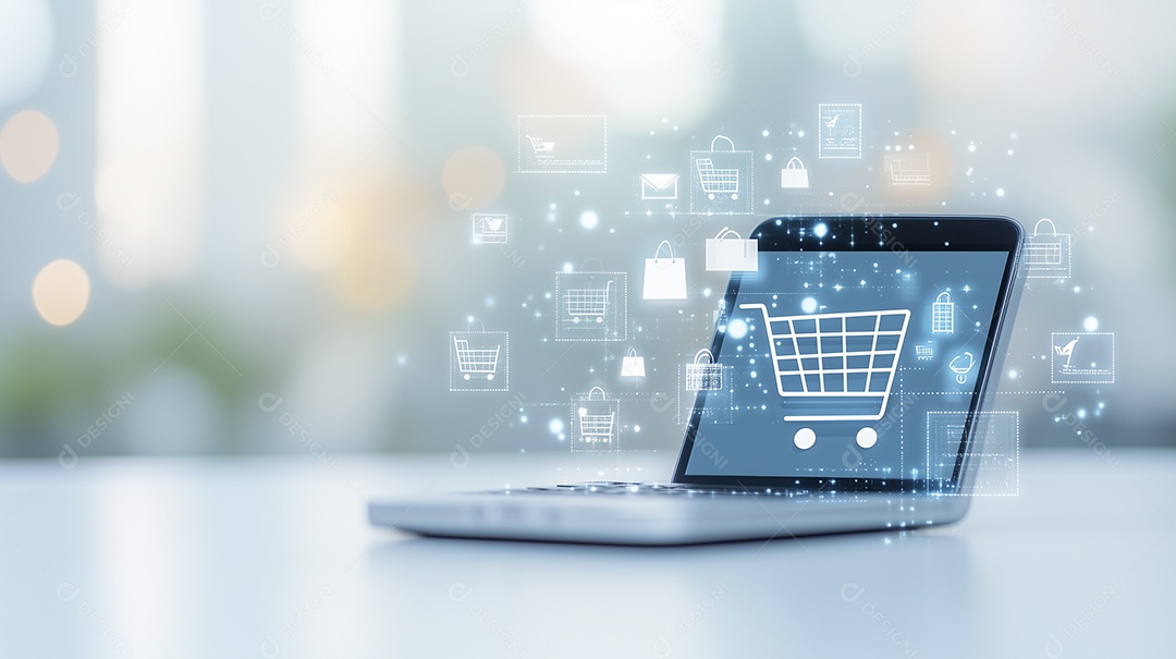 Uma cena moderna e vibrante de compras online