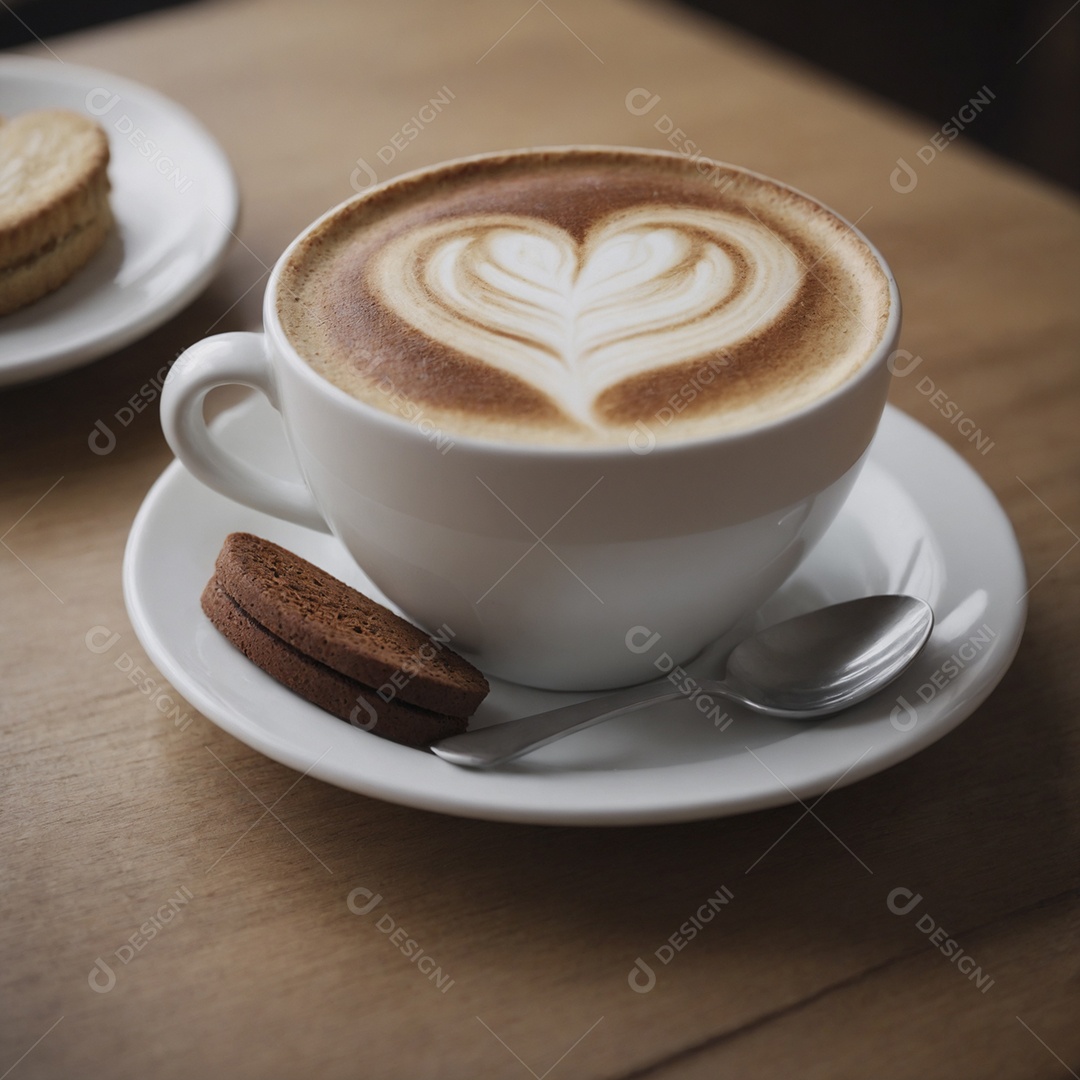 Xícara de cappuccino chocolate com biscoito ao lado