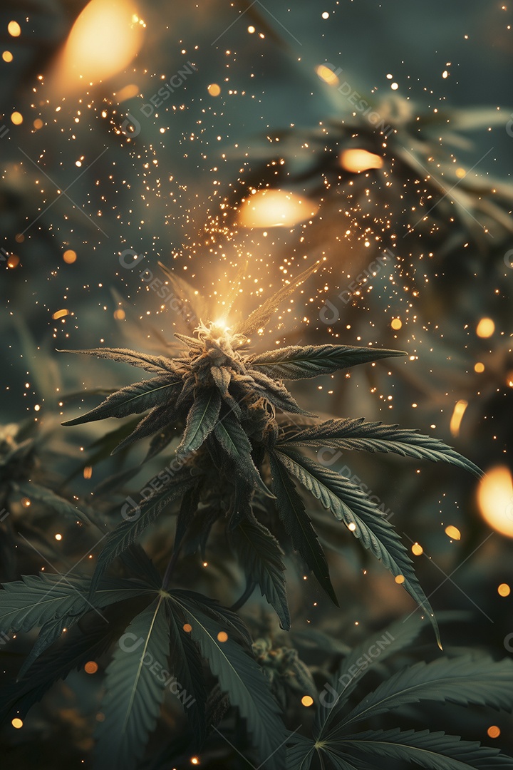 Cannabis sativa com brilho ao fundo