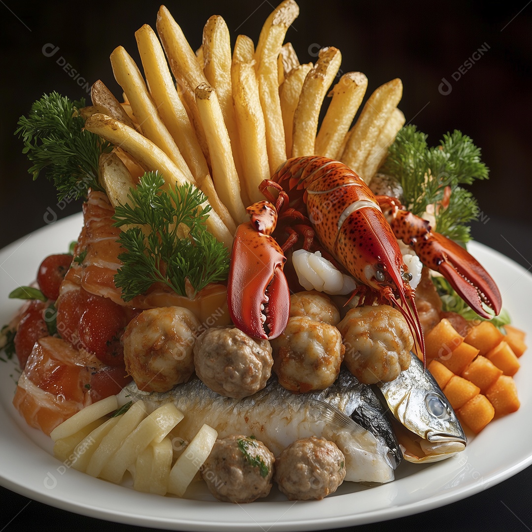 Porção de frutos do mar com acompanhamento