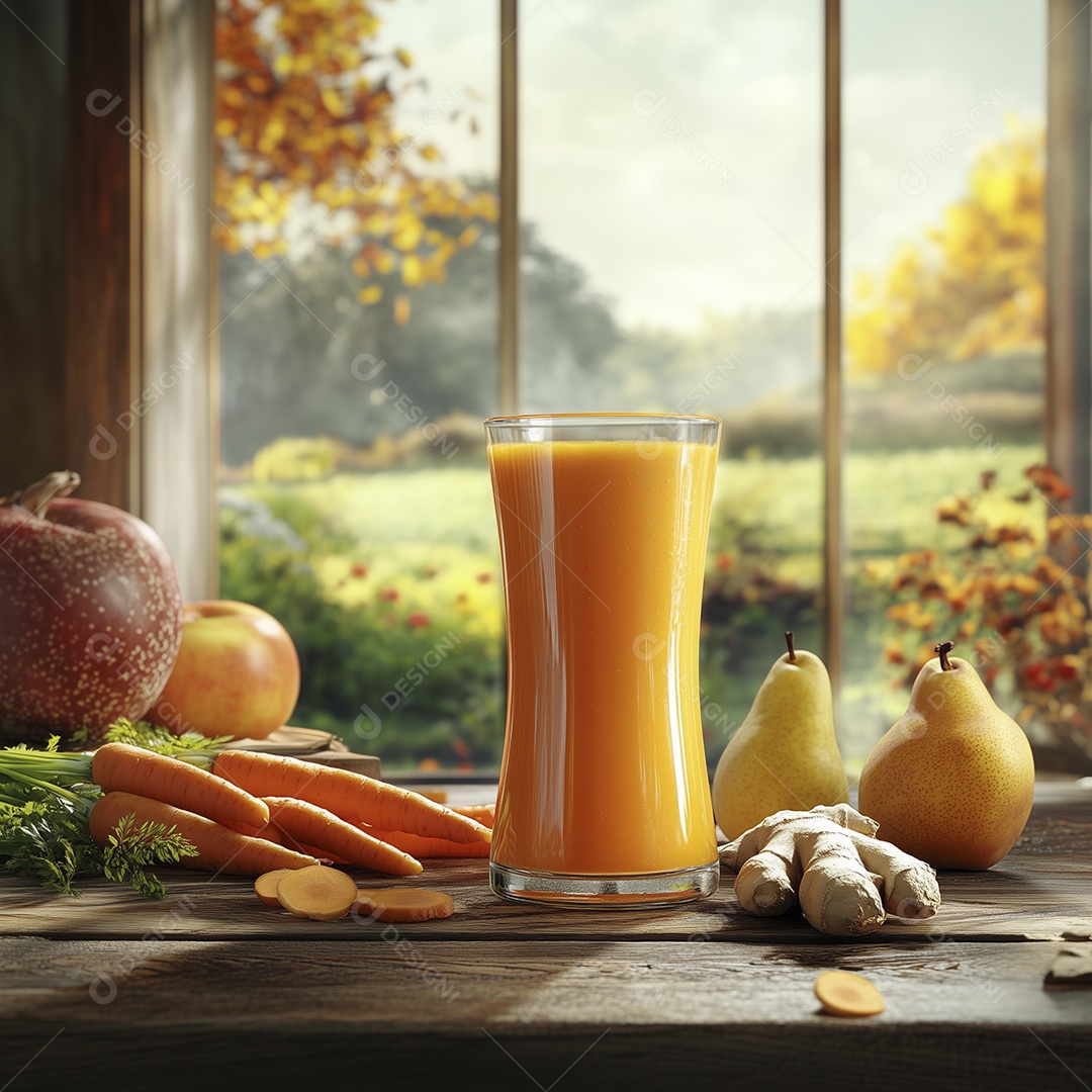 Suco de cenoura com maçã pera e gengibre