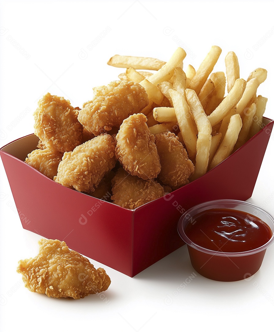 Porção de frango empanado com batatas fritas