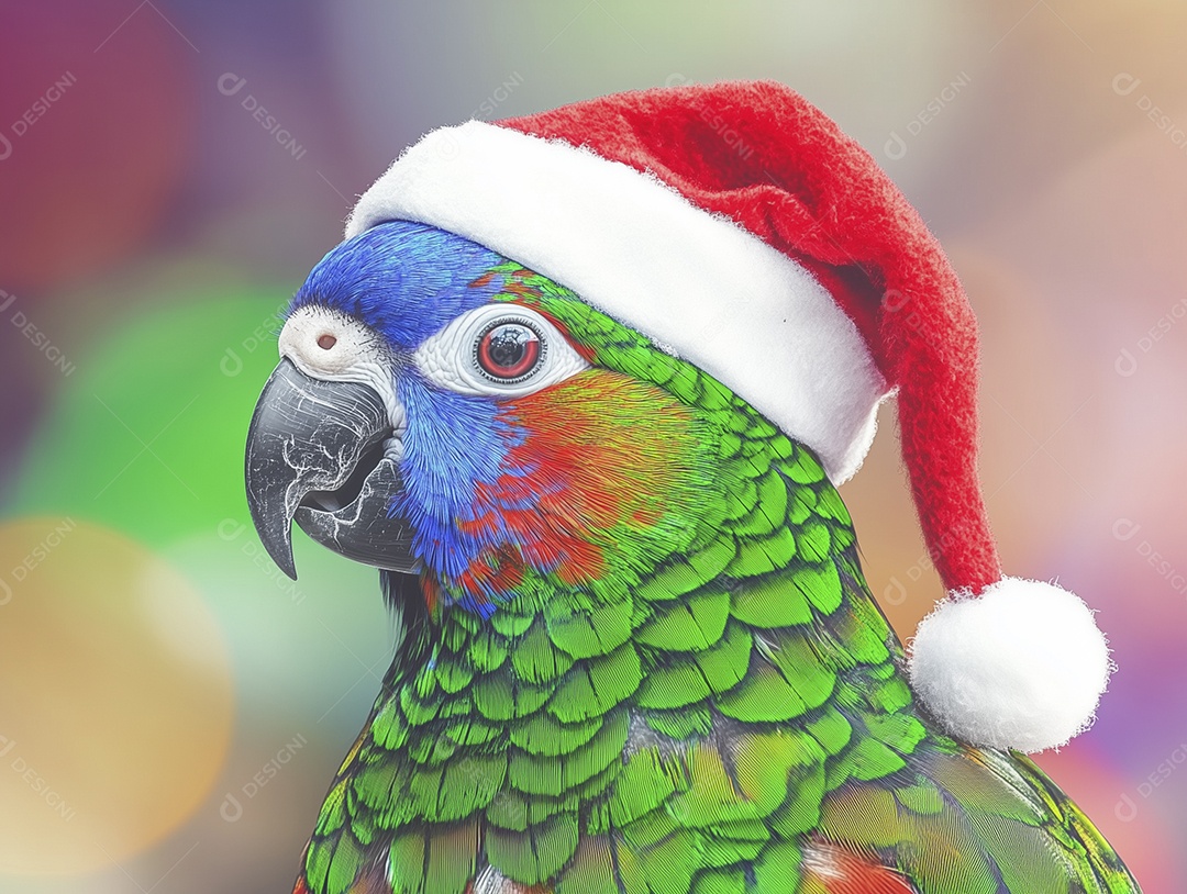 Papagaio fofo com chapéu de natal