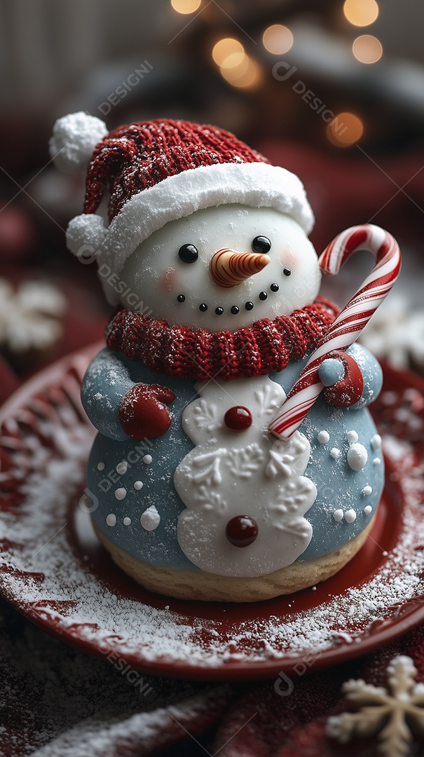 Boneco de neve feito de biscoito