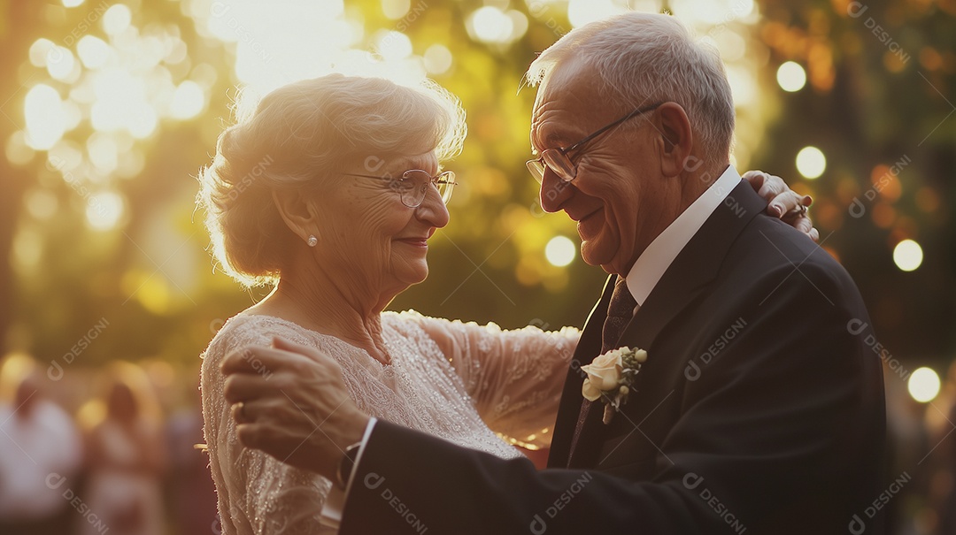 Um lindo casal de idosos dançando juntos apaixonados